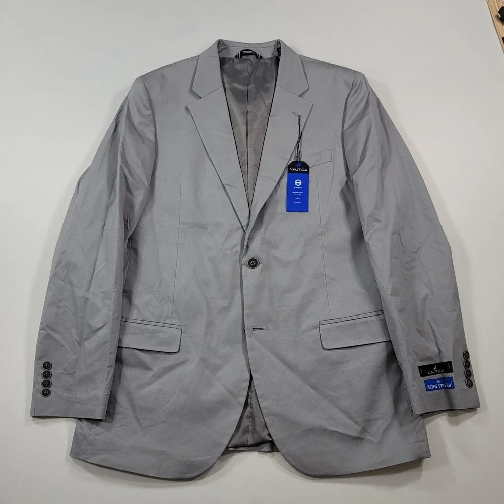 Nautica Cotton Suit‎ Mens 42L 2 Piece Pants 36x32 Modern-Fit Stretch Grey NEW